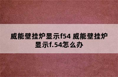 威能壁挂炉显示f54 威能壁挂炉显示f.54怎么办